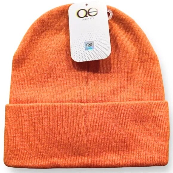 NEW‎ Queer Eye Show QE Bright Orange Knit Winter Cap Hat Beanie Black Logo Patch - Picture 2 of 3
